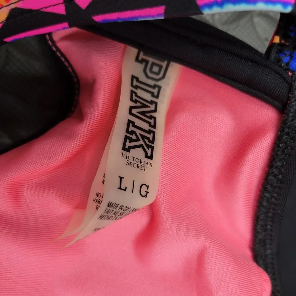 Victoria’s Secret PINK Bikini Top Large Black Strappy Back Multicolor Swim